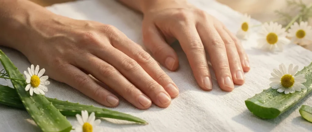 Prendre soin de mains sensibles avec douceur : le sujet introduit des gestes de confort, sans prétendre représenter une poussée de dyshidrose.