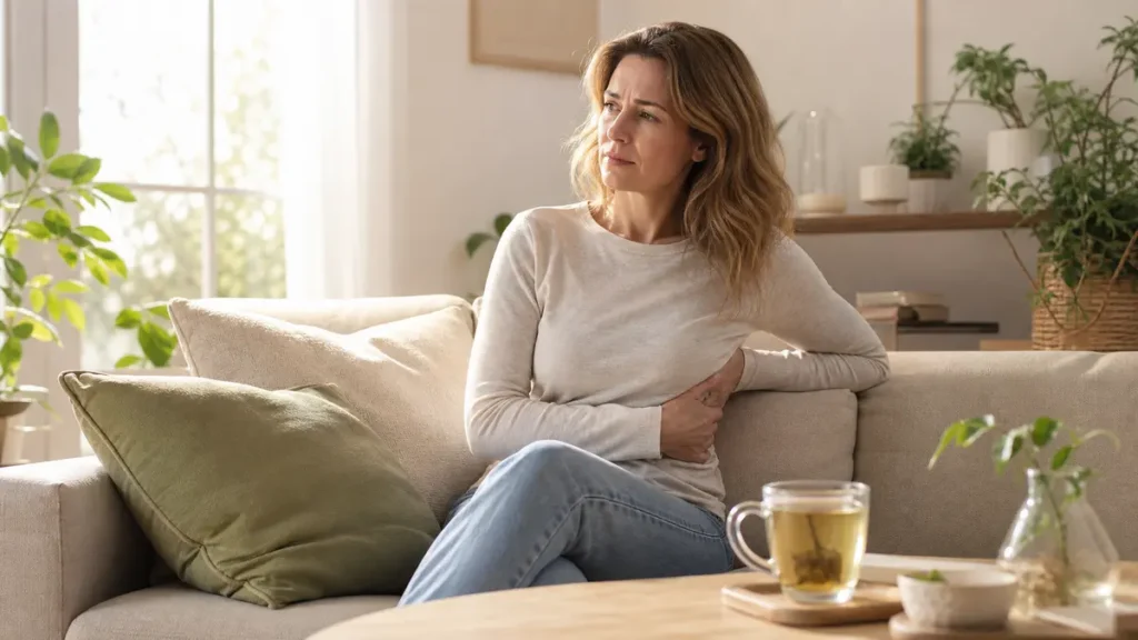 Douleur sous les côtes gauches : le visuel introduit les causes possibles et les signes d’alerte, sans suggérer de diagnostic.