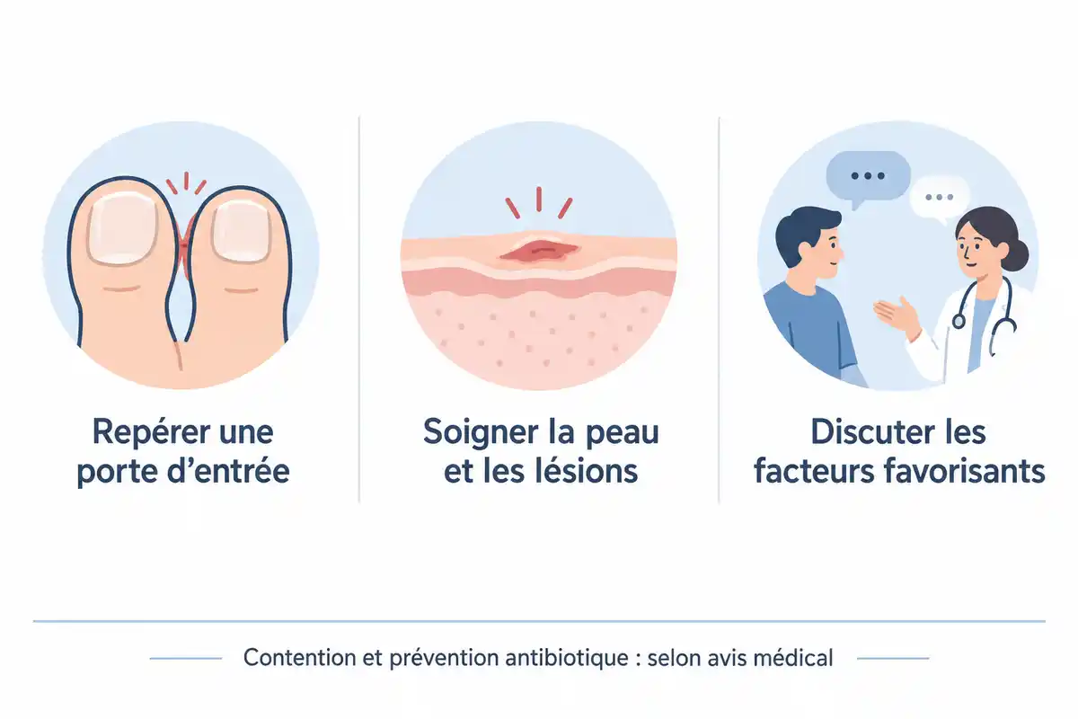 Repérer les fissures et lésions, en prendre soin et discuter des facteurs favorisants avec un professionnel contribue à agir sur les portes d’entrée possibles.