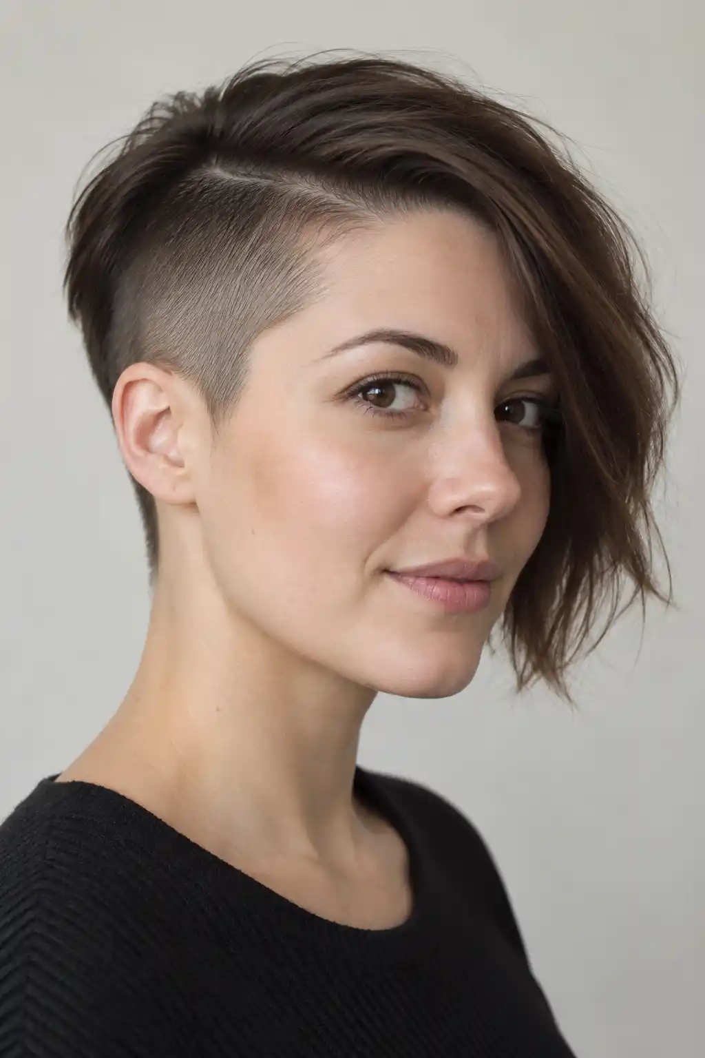 Undercut avec un côté et une nuque très courts, contrastant avec un dessus nettement plus long rabattu de l’autre côté.